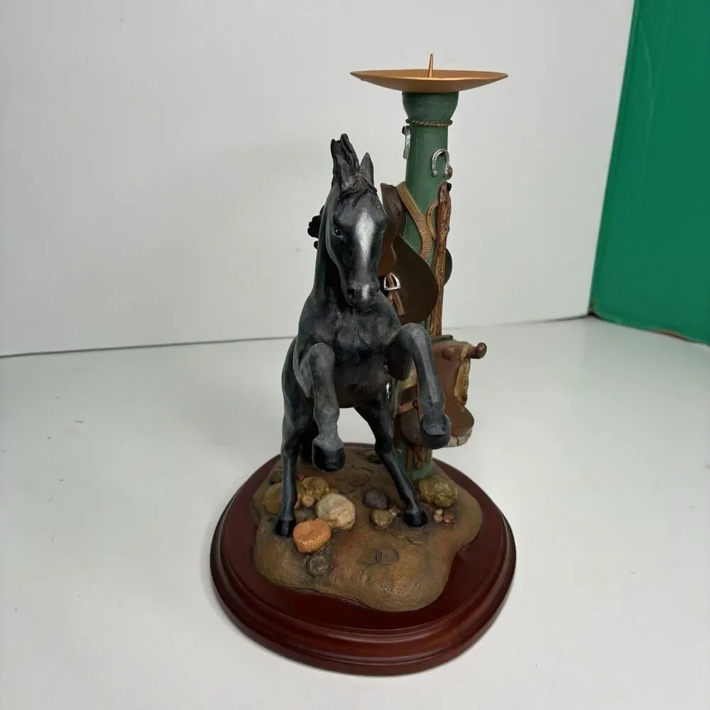 Danbury Mint Noble Black Stallion Candlestick Holder By Gianni Benveuti